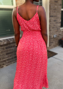 “Maria” Floral Red Sundress