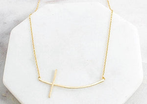 "Grace" Curved Cross Necklace